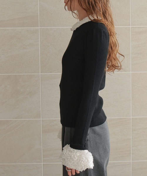 DONOBAN（ドノバン）の「フラワーブロッサムニット（ニット/セーター・レディース・アイボリー/ブラック/グレー・ONE）」の6枚目の写真