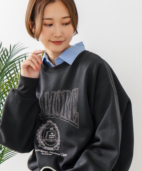 fort point(フォーポイント)の「【C-FORT POINT/フォートポイント】カレッジロゴ ステッチ刺繍トレーナー(スウェット・レディース・杢グレー/チャコールグレー/ライトグレー・FREE)」の2枚目の写真