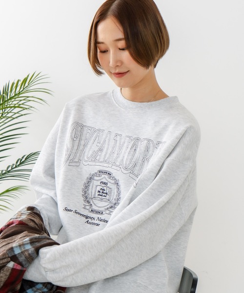 fort point(フォーポイント)の「【C-FORT POINT/フォートポイント】カレッジロゴ ステッチ刺繍トレーナー(スウェット・レディース・杢グレー/チャコールグレー/ライトグレー・FREE)」の4枚目の写真