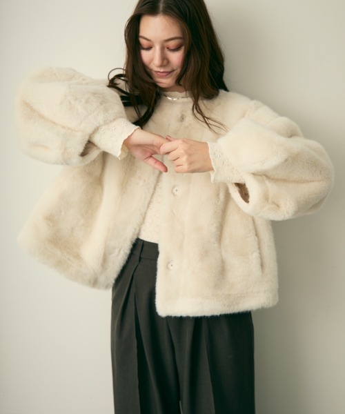 Lunea（ルネア）の「ボリュームファーブルゾン（ブルゾン・レディース・ブラウン/アイボリー/ブラック・FREE）」の6枚目の写真