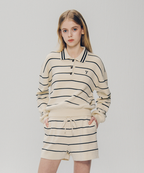 YALE(イェール)の「ウィメンズ Yロゴストライプポロニット_アイボリー(ニット/セーター・レディース・その他・SMALL/MEDIUM)」の1枚目の写真