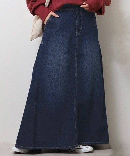 DAY CLOSET(デイ クローゼット)の「【バックゴム有】揺れ感メイクサイドプリーツ。Aラインロングデニムスカート(デニムスカート・レディース・ブルー/インディゴブルー/ネイビー/ブラック・L/M)」の20枚目の写真