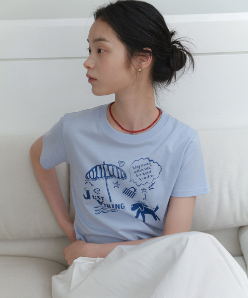 YUPPE(ヨッペ)の「PIKNIC DOG T-SHIRT_SKY BLUE(Tシャツ/カットソー・レディース・その他・FREE)」の2枚目の写真
