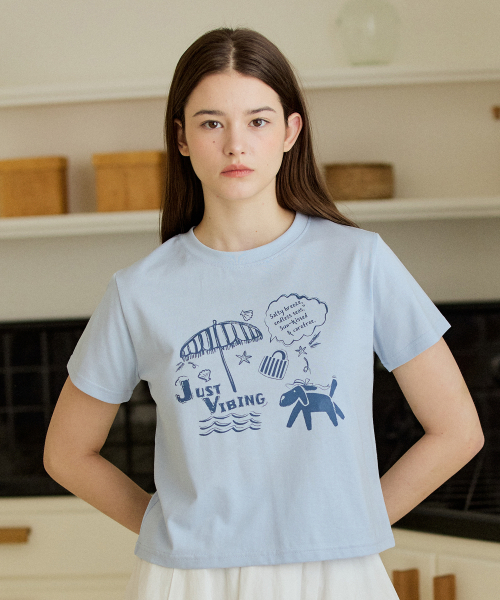 YUPPE(ヨッペ)の「PIKNIC DOG T-SHIRT_SKY BLUE(Tシャツ/カットソー・レディース・その他・FREE)」の4枚目の写真