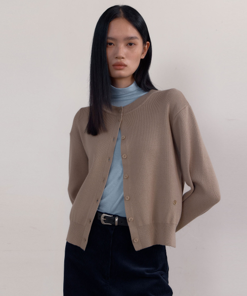 Crew Neck Cardigan (Ash Brown)