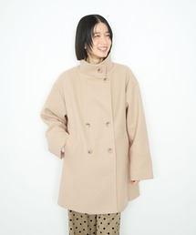 Idnes スタンドカラー 3WAY ダブルボタン ミドルコート