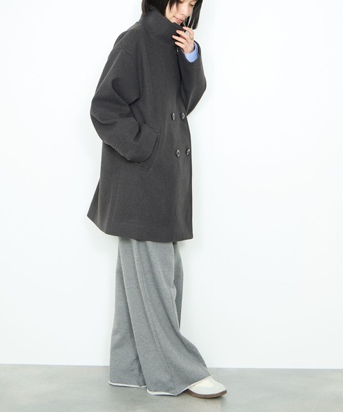 Idnes スタンドカラー 3WAY ダブルボタン ミドルコート（ダウン