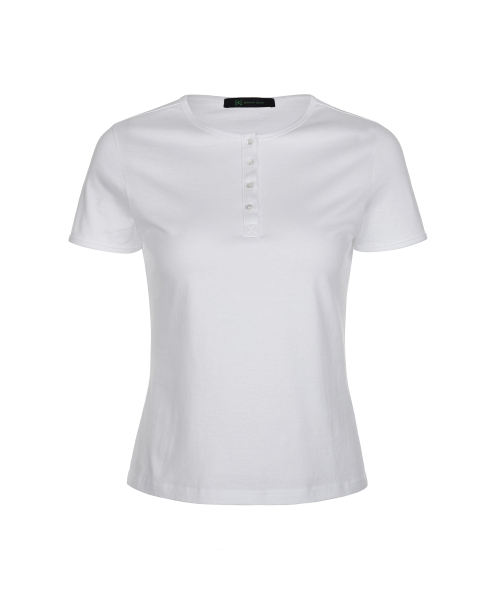 BERMUDAGRASS（バミューダグラス）の「自犬ボタンヘンリーネックシルケットTシャツ - WHITE（Tシャツ/カットソー・レディース・その他・SMALL/MEDIUM）」の4枚目の写真
