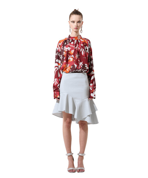 GREEDILOUS(グリディアス)の「Red Cut Out Print Mock Neck Shirring Blouse(シャツ/ブラウス・レディース・その他・SMALL/MEDIUM/LARGE/X-SMALL)」の1枚目の写真
