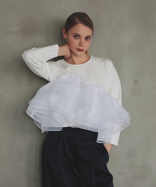 MERAKI(メラキ)の「アシンメトリーレーストップス(その他トップス・レディース・ホワイト/ブラック・FREE)」の1枚目の写真