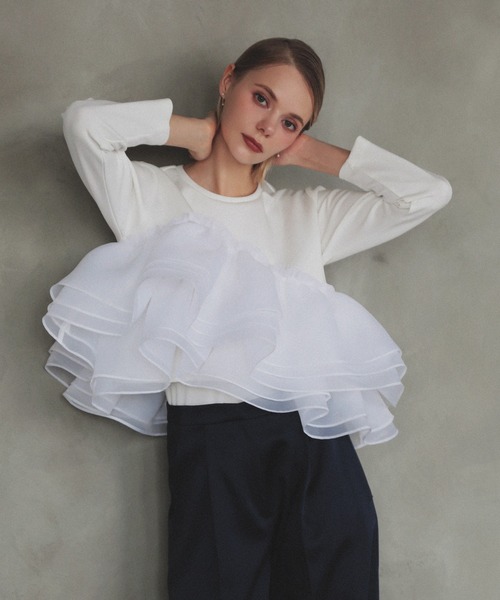 MERAKI(メラキ)の「アシンメトリーレーストップス(その他トップス・レディース・ホワイト/ブラック・FREE)」の3枚目の写真