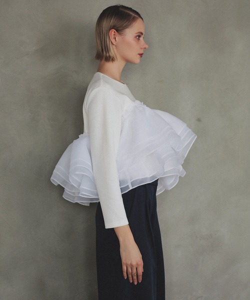 MERAKI(メラキ)の「アシンメトリーレーストップス(その他トップス・レディース・ホワイト/ブラック・FREE)」の4枚目の写真