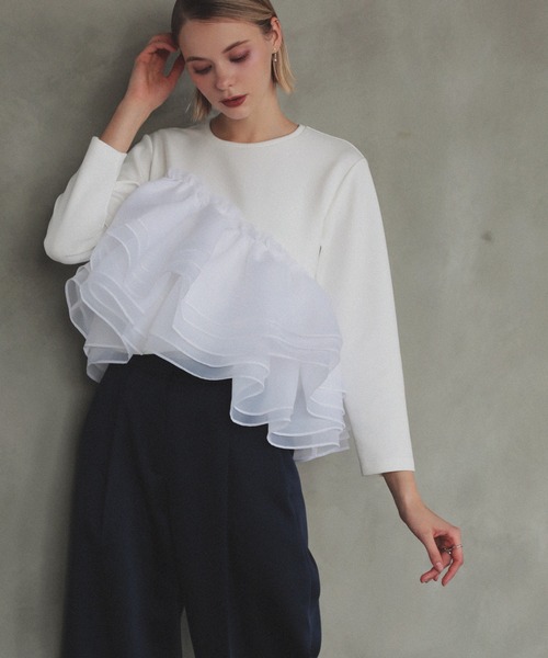 MERAKI(メラキ)の「アシンメトリーレーストップス(その他トップス・レディース・ホワイト/ブラック・FREE)」の7枚目の写真