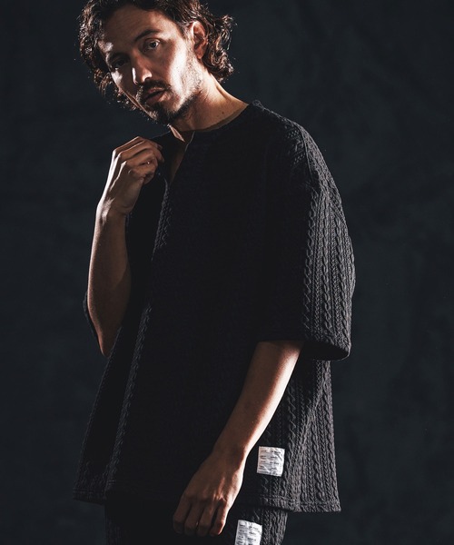 wjk reluxe(ダブルジェーケーリラックス)の「mt10163-cable knit jacquard key neck SS pullover キーネックプルオーバー(WR26S-13)(Tシャツ/カットソー・メンズ・ブラック/トップグレー/ホワイト・M/S/L)」の4枚目の写真