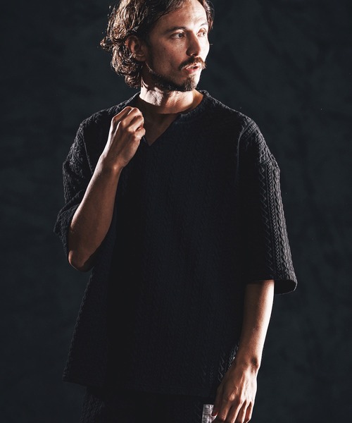 wjk reluxe(ダブルジェーケーリラックス)の「mt10163-cable knit jacquard key neck SS pullover キーネックプルオーバー(WR26S-13)(Tシャツ/カットソー・メンズ・ブラック/トップグレー/ホワイト・M/S/L)」の5枚目の写真