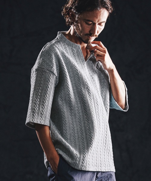 wjk reluxe(ダブルジェーケーリラックス)の「mt10163-cable knit jacquard key neck SS pullover キーネックプルオーバー(WR26S-13)(Tシャツ/カットソー・メンズ・ブラック/トップグレー/ホワイト・M/S/L)」の14枚目の写真