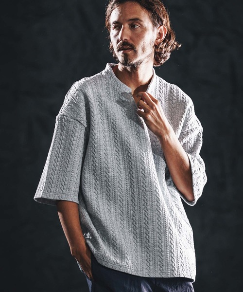 wjk reluxe(ダブルジェーケーリラックス)の「mt10163-cable knit jacquard key neck SS pullover キーネックプルオーバー(WR26S-13)(Tシャツ/カットソー・メンズ・ブラック/トップグレー/ホワイト・M/S/L)」の15枚目の写真