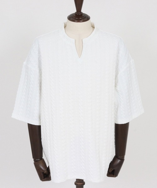 wjk reluxe(ダブルジェーケーリラックス)の「mt10163-cable knit jacquard key neck SS pullover キーネックプルオーバー(WR26S-13)(Tシャツ/カットソー・メンズ・ブラック/トップグレー/ホワイト・M/S/L)」の18枚目の写真