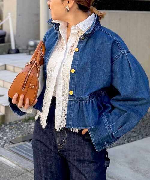 Rie Miller(リエミラー)の「【RM denim】裾フリルショート丈Gジャン(ブルゾン・レディース・インディゴブルー・FREE)」の1枚目の写真