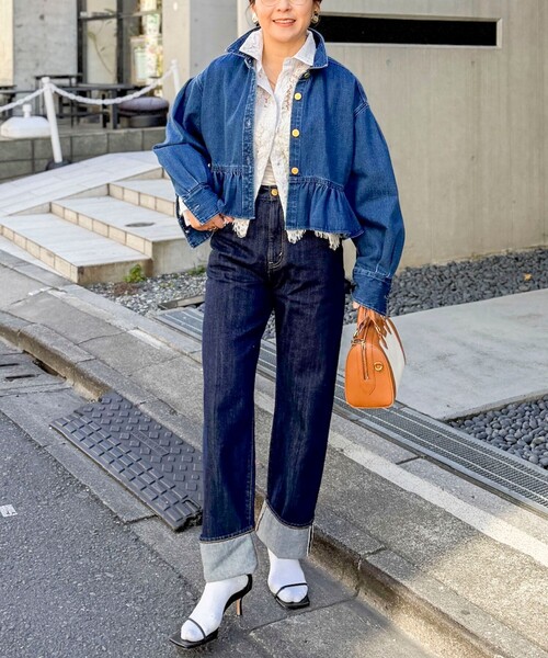 Rie Miller(リエミラー)の「【RM denim】裾フリルショート丈Gジャン(ブルゾン・レディース・インディゴブルー・FREE)」の3枚目の写真