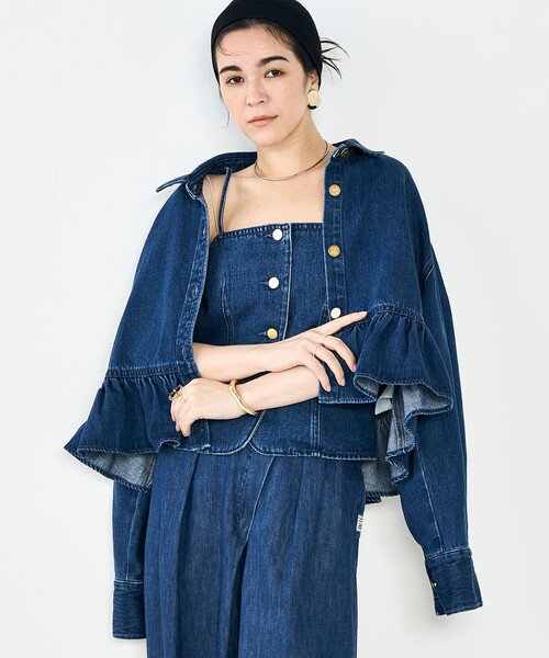 Rie Miller(リエミラー)の「【RM denim】裾フリルショート丈Gジャン(ブルゾン・レディース・インディゴブルー・FREE)」の7枚目の写真
