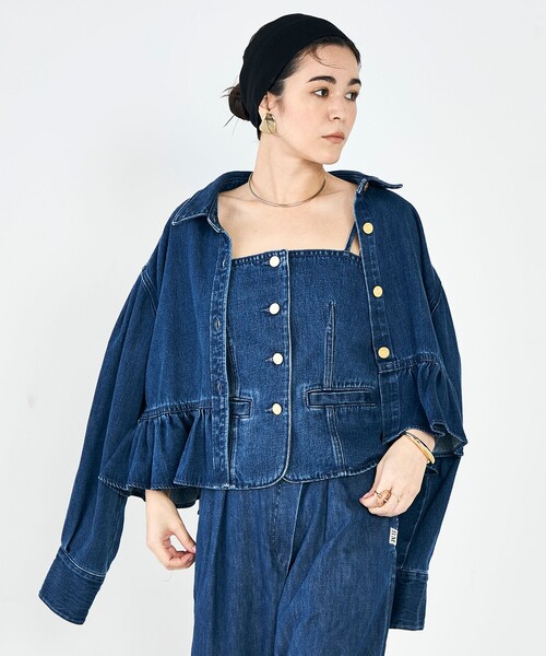 Rie Miller(リエミラー)の「【RM denim】裾フリルショート丈Gジャン(ブルゾン・レディース・インディゴブルー・FREE)」の9枚目の写真