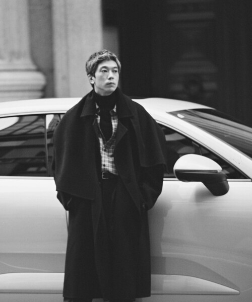 カシミヤ ダブルフェイス セミダブルコート / マフラー付き（ステン