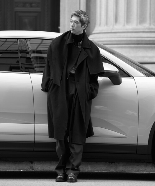 ADAM ET ROPE'（アダムエロペ）の「カシミヤ ダブルフェイス セミダブルコート / マフラー付き（ステンカラーコート・メンズ・ブラック・L/M）」の5枚目の写真