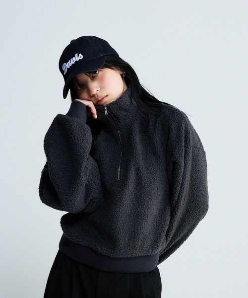 JEANASIS（ジーナシス）の「ボアハーフZIPショートプルオーバー/636273（スウェット・レディース・オフホワイト/チャコールグレー・FREE）」の14枚目の写真