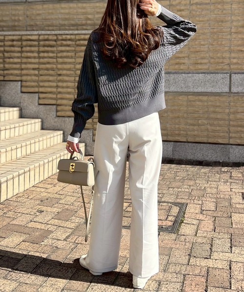 Emma Taylor（エマテイラー）の「ジオメトリックジャガードキーネックカーディガン（カーディガン/ボレロ・レディース・ブラック/ホワイト/チャコールグレー・FREE）」の18枚目の写真