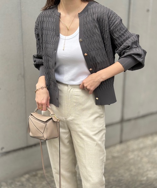 Emma Taylor(エマテイラー)の「ジオメトリックジャガードキーネックカーディガン(カーディガン/ボレロ・レディース・ブラック/ホワイト/チャコールグレー・FREE)」の20枚目の写真