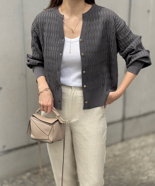 Emma Taylor(エマテイラー)の「ジオメトリックジャガードキーネックカーディガン(カーディガン/ボレロ・レディース・ブラック/ホワイト/チャコールグレー・FREE)」の21枚目の写真