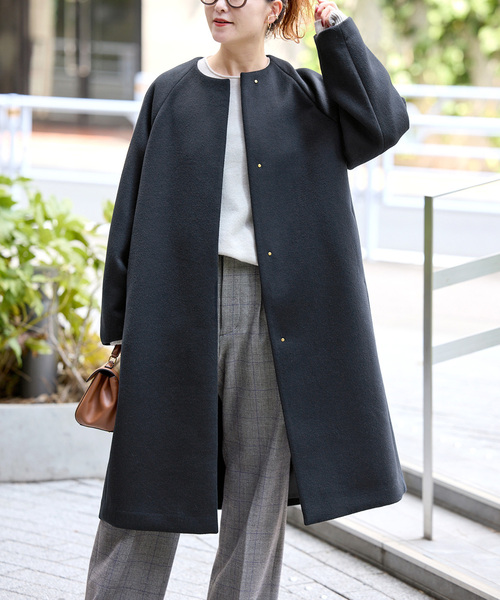 Spick & Span（スピックアンドスパン）の「《追加》S160ビーバーノーカラーコート（ノーカラーコート・レディース・ブラック/チャコールグレー・36/38）」の4枚目の写真