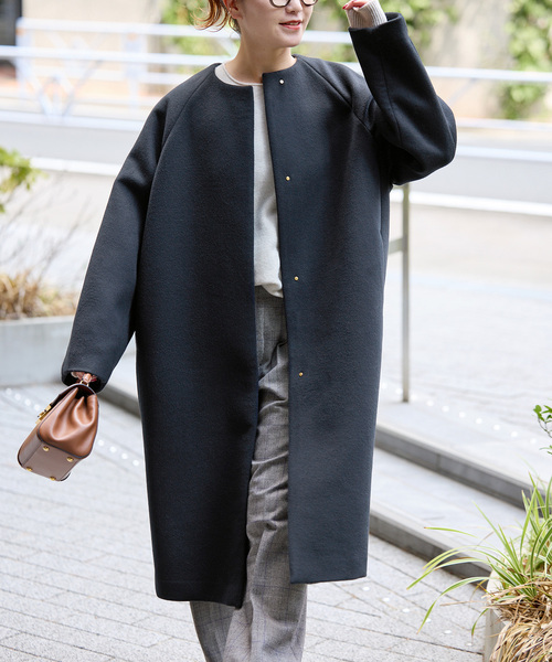 Spick & Span（スピックアンドスパン）の「《追加》S160ビーバーノーカラーコート（ノーカラーコート・レディース・ブラック/チャコールグレー・36/38）」の5枚目の写真