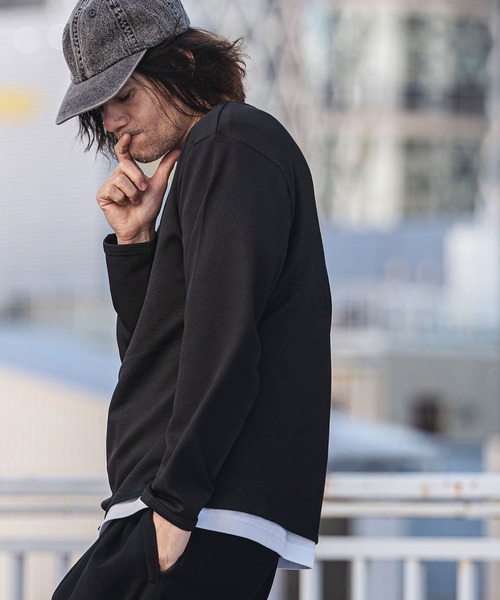 CAMBIO(カンビオ)の「mlt5563- ハニカムワッフルライクジャガード編みCNロンT(CA02-61208)(Tシャツ/カットソー・メンズ・ブラック/グレー/オフホワイト・M/L/XL)」の6枚目の写真