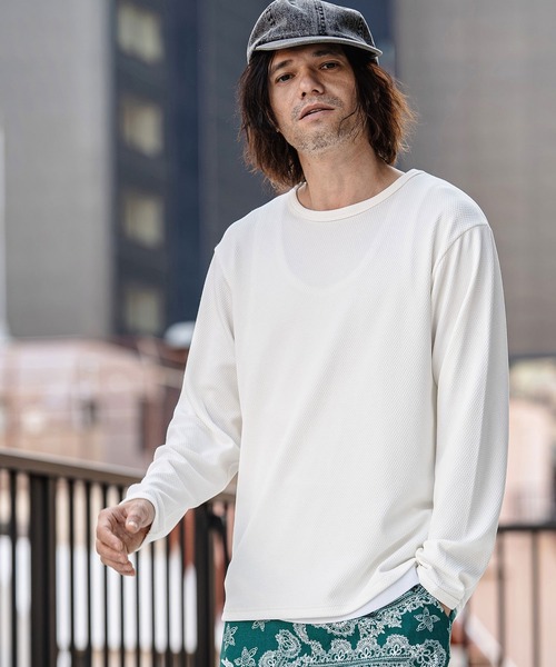 CAMBIO(カンビオ)の「mlt5563- ハニカムワッフルライクジャガード編みCNロンT(CA02-61208)(Tシャツ/カットソー・メンズ・ブラック/グレー/オフホワイト・M/L/XL)」の10枚目の写真