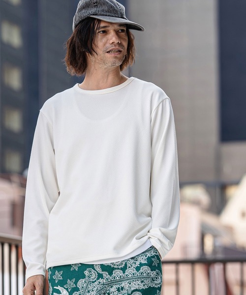CAMBIO(カンビオ)の「mlt5563- ハニカムワッフルライクジャガード編みCNロンT(CA02-61208)(Tシャツ/カットソー・メンズ・ブラック/グレー/オフホワイト・M/L/XL)」の12枚目の写真