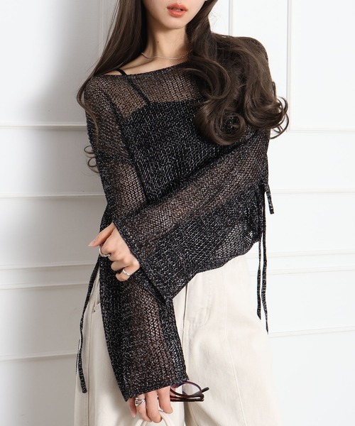 セール】ラメ2WAYメッシュドロストプルオーバー（ニット/セーター