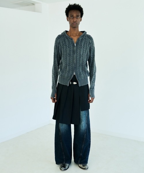 Camphor wood（カンファーウッド）の「EYELET PLEATS WRAP SKIRT / アイレットプリーツラップスカート（スカート・メンズ・ブラック・LARGE/MEDIUM）」の6枚目の写真