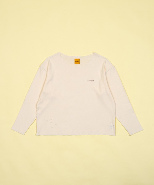 Zooodle(ズードル)の「Damage waffle long sleeve tee - ダメージワッフルロンT -(Tシャツ/カットソー・メンズ・ネイビー/ベージュ・MEDIUM/LARGE)」の3枚目の写真