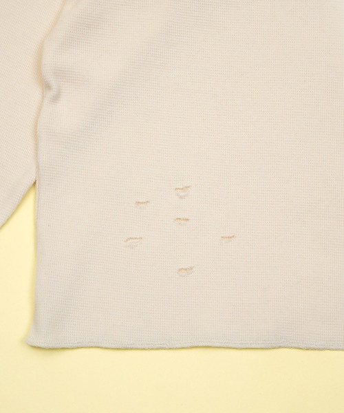 Zooodle(ズードル)の「Damage waffle long sleeve tee - ダメージワッフルロンT -(Tシャツ/カットソー・メンズ・ネイビー/ベージュ・MEDIUM/LARGE)」の8枚目の写真