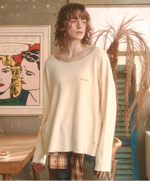 Zooodle(ズードル)の「Damage waffle long sleeve tee - ダメージワッフルロンT -(Tシャツ/カットソー・メンズ・ネイビー/ベージュ・MEDIUM/LARGE)」の20枚目の写真