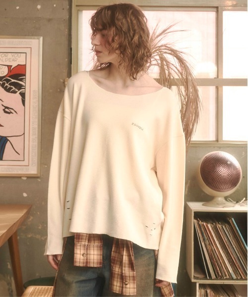 Zooodle(ズードル)の「Damage waffle long sleeve tee - ダメージワッフルロンT -(Tシャツ/カットソー・メンズ・ネイビー/ベージュ・MEDIUM/LARGE)」の22枚目の写真