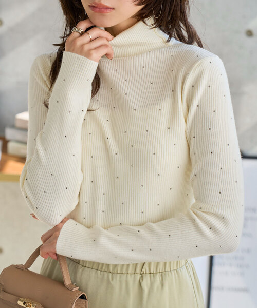 KOBE LETTUCE(コウベレタス)の「ホットフィックスドットニットトップス(ニット/セーター・レディース・オフホワイト/グレー/ブラック・M)」の13枚目の写真