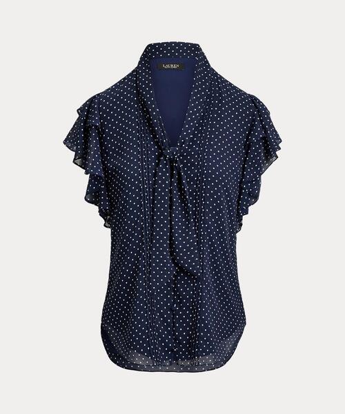 LAUREN RALPH LAUREN（ローレン ラルフ ローレン）の「ポルカドット ジョーゼット タイネック ブラウス（シャツ/ブラウス・レディース・ネイビー系1・XXS/XS/M/S）」の5枚目の写真