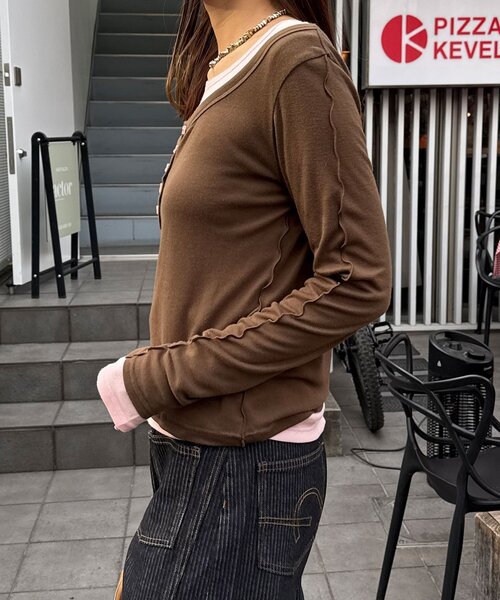 CIAOPANIC（チャオパニック）の「2点SETストレッチシアーレイヤードトップス（Tシャツ/カットソー・レディース・ブラウン/グレー/ネイビー・ONE SIZE）」の16枚目の写真