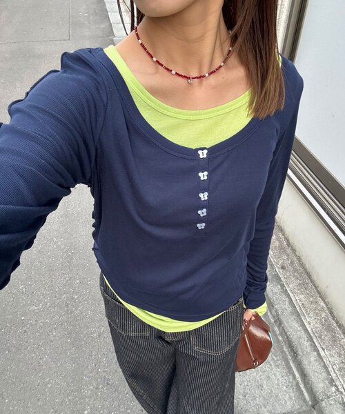 CIAOPANIC（チャオパニック）の「2点SETストレッチシアーレイヤードトップス（Tシャツ/カットソー・レディース・ブラウン/グレー/ネイビー・ONE SIZE）」の21枚目の写真