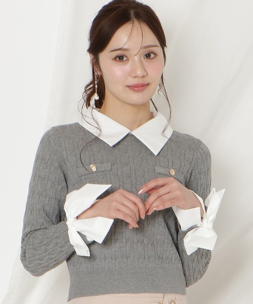 WILLSELECTION(ウィルセレクション)の「リボンカフスドッキングケーブルニット(ニット/セーター・レディース・ネイビー/ミント/グレー/オフホワイト・FREE)」の2枚目の写真