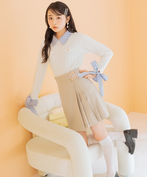 WILLSELECTION(ウィルセレクション)の「リボンカフスドッキングケーブルニット(ニット/セーター・レディース・ネイビー/ミント/グレー/オフホワイト・FREE)」の5枚目の写真