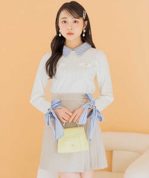 WILLSELECTION(ウィルセレクション)の「リボンカフスドッキングケーブルニット(ニット/セーター・レディース・ネイビー/ミント/グレー/オフホワイト・FREE)」の7枚目の写真